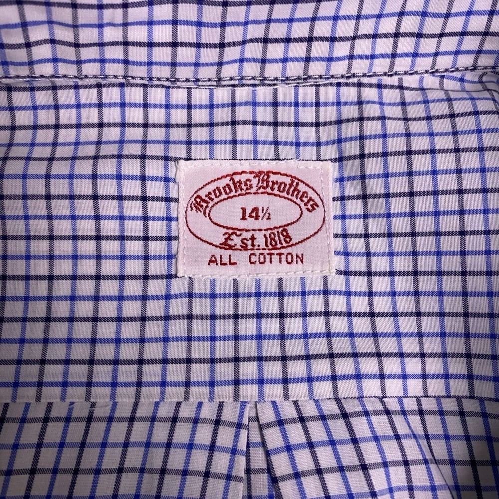 70s Brooks Brothers Shirt 14.5 Mens S/S 6 Button Down Blue Graph Check VGUC - Picture 7 of 9